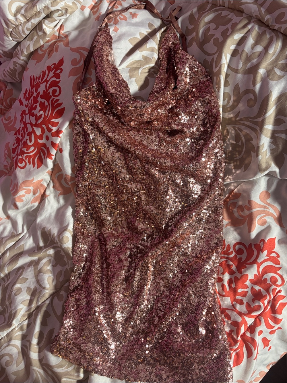 Fashion Nova Rose Gold Sequin Dress